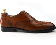 mens tan leather toe wing brogue oxford dress shoe, office & formal party wear - Feetique Footwea